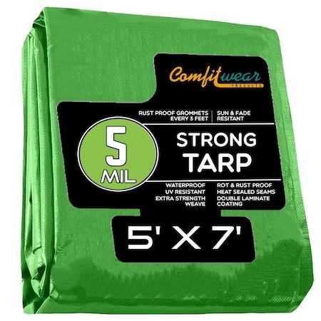 Comfitwear 5 MIL Standard Strong Multi-Purpose Tarp Cover Rust Proof Waterproof Reinforced Edges, Green, 50PK MTG-57-BULK-50
